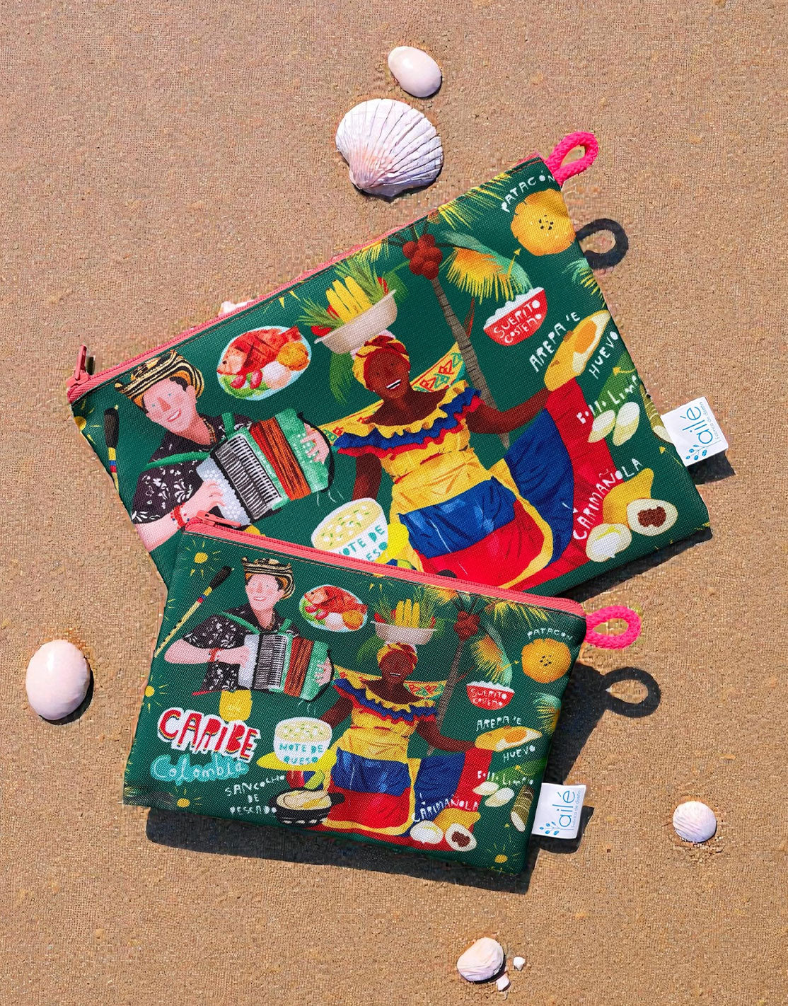 Set de cosmetiqueras, souvenir del Caribe colombiano, gastronomía costeña, regalo de Cartagena, regalo de Barranquilla, regalo de santa marta, recuerdo de viaje original, regalos de la costa, Ailé