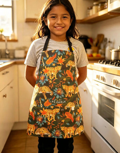 Colombian jaguar apron jungle wildlife kitchen apron Colombian jaguar print gift apron tropical animal print apron Colombia dónde comprar delantal jaguar Colombia delantal fauna tropical comprar online delantal cocina infantil diseño animal Colombia delantal patrón jaguar hojas delantal verde oscuro tropical delantal estampado felino colorido jaguar Amazonía colombiana
felino selva colombiana ilustrado. Ailé