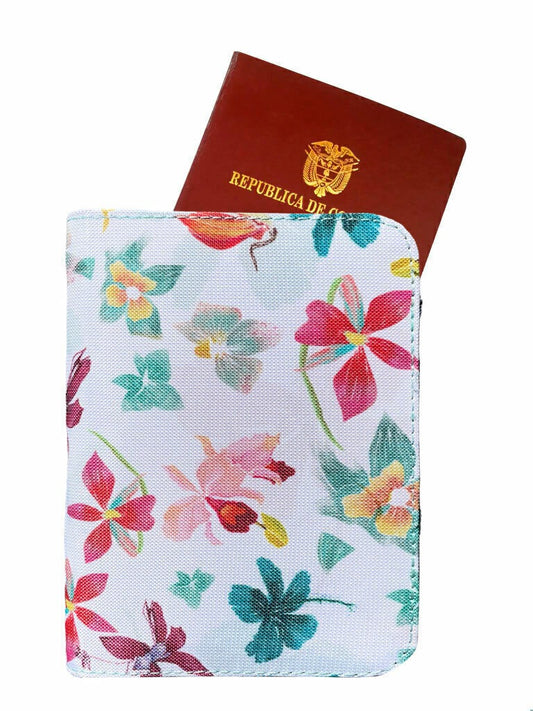 Portapasaporte ecológico  con orquídeas colombianas  — Flores  — flor de mayo - flora y fauna con diseño de Colombia accesorio viaje colombiano ilustrado, regalo viaje portapasaporte Colombia, regalo viajero colombiano ecológico, portapasaporte regalo graduación Colombia, Colombian eco travel accessorie, portapasaporte turista Colombia, regalo navideño viajero colombiano, funda pasaporte fauna colombiana, Colombian hummingbird passport holde, souvenir Colombia portapasaporte turista. Ailé