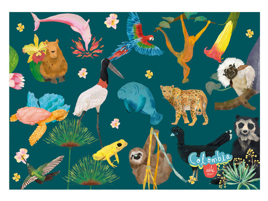 Set de individuales, ilustrado con fauna endémica de Colombia – animales de Colombia, biodiversidad, naturaleza — delfín rosado, tortuga carey, chiguiro, guacamaya roja y garzón soldado — regalo de fauna colombiana, souvenir colombiano, regalo sostenible, fauna,
regalo colombiano para el hogar, individual ecológico colombiano, detalle colombiano para la mesa, individuales de mesa colombianos, individual tela reciclada Colombia, individuales ilustrados Colombia.Aile 