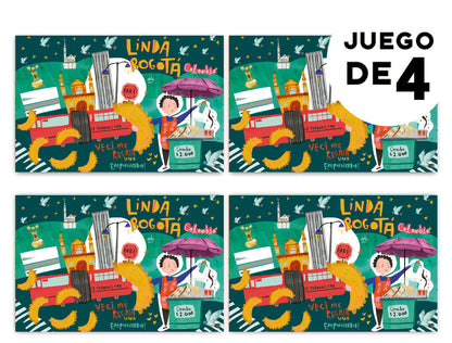 Individuales con diseño,  diseño "Linda Bogotá" con vendedora de empanadas ilustrada, monserrate, palomas, souvenir bogotano, regalo para extranjeros, producto bogotano ilustrado, regalo alusivo a Bogotá,individual sostenible con diseño colombiano, individual hecho con botellas recicladas Colombia,  colombian illustrated home accessories, individuales decorativos Colombia, regalo para colombianos en el exterior, set de individuales colombianos, regalos con identidad colombiana.Aile