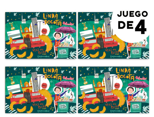 Individuales con diseño,  diseño "Linda Bogotá" con vendedora de empanadas ilustrada, monserrate, palomas, souvenir bogotano, regalo para extranjeros, producto bogotano ilustrado, regalo alusivo a Bogotá,individual sostenible con diseño colombiano, individual hecho con botellas recicladas Colombia,  colombian illustrated home accessories, individuales decorativos Colombia, regalo para colombianos en el exterior, set de individuales colombianos, regalos con identidad colombiana.Aile