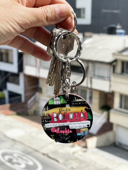 Llavero de madera,con ilustración urbana colombiana, — souvenir colombiano, regalo bogotano, rolo e ilustrado, recuerdo de viaje original, regalo práctico, lugares icónicos de Bogotá, lugares representativos de Bogotá, diseño, souvenir Colombiano, recuerdo de Bogotá, llavero decorativo Colombia, regalo llavero colombiano viaje, llavero colombiano ilustrado, souvenir Colombia llavero turista, llavero regalo Día del Padre Colombia.Ailé