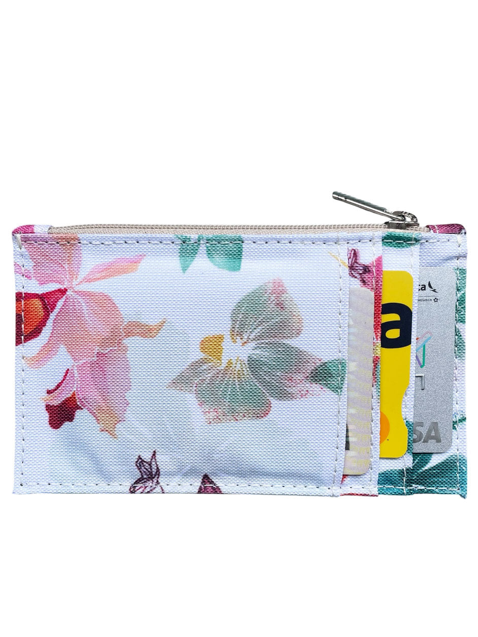 Monedero ecológico  con orquídeas colombianas  — Flores  — flor de mayo - flora y fauna con diseño de Colombia, souvenir Colombia accesorio cartera, regalo Día de la Madre monedero Colombia, portadocumentos regalo colombiano, portadocumentos colombiano ilustrado,  monedero regalo Amor y Amistad colombiano, monedero ilustrado Colombia, regalo navideño ecológico monedero Colombia, Colombian illustrated wallet pouch. Ailé