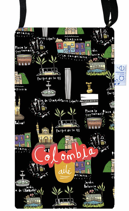 Portagafas/ portacelular impermeable, con ilustración urbana colombiana, — souvenir colombiano, regalo bogotano, rolo e ilustrado, recuerdo de viaje original, regalo práctico, lugares icónicos de Bogotá, lugares representativos de Bogotá, diseño, souvenir Colombiano, recuerdo de Bogotá, portagafas con diseño original, porta celular ecológico ilustrado Colombia, regalo ecológico Día de la Madre colombiano, accesorio biodiversidad colombiana, portagafas diseño naturaleza Colombia, detalle original, Aile