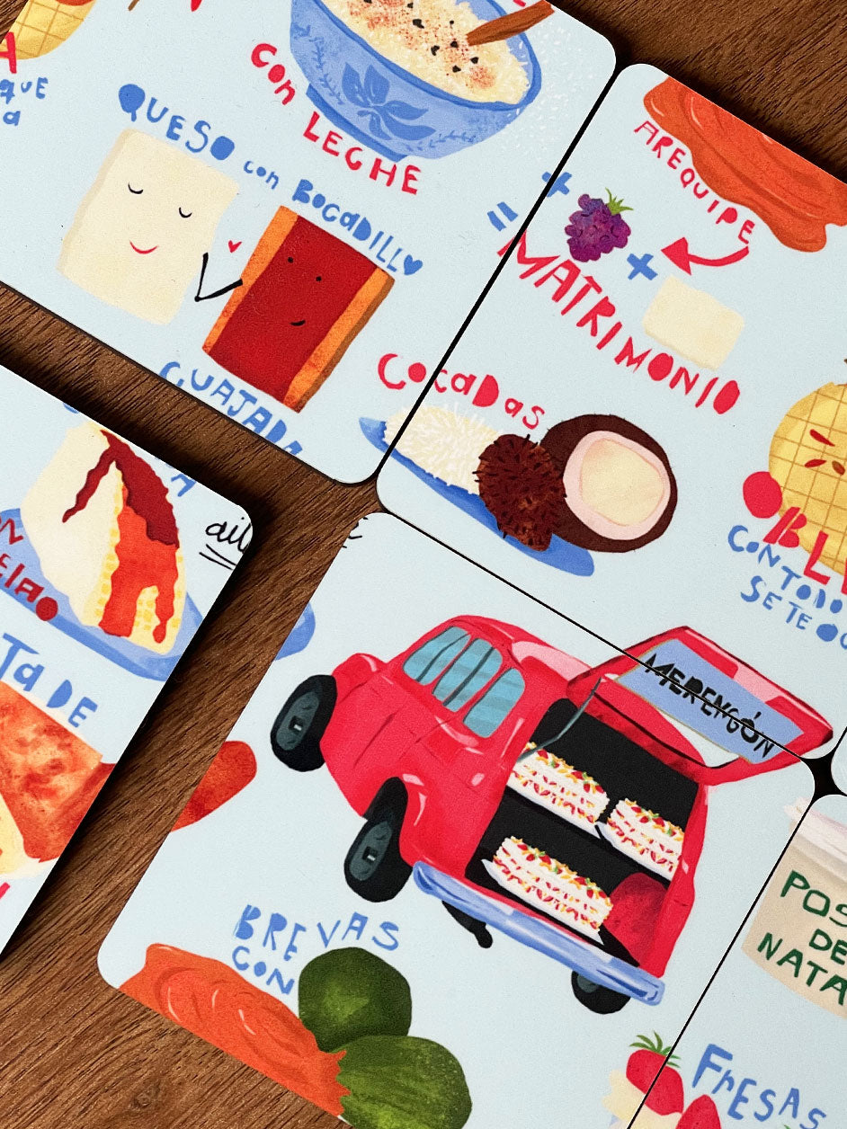 Portavasos de resina inspirado en los postres tradicionales que alegran la vida colombiana, regalo gastronómico y souvenir dulce de Colombia, postres colombianos típicos, dulces tradicionales Colombia,  idea de recuerdos de colombia para extranjeros, regalo para mujer, set de portavasos, artesanía moderna colombiana, diseño de portavasos inspirados en la gastronomía colombiana, decorar tu mesa. Ailé