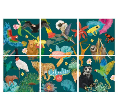 Portavasos con diseño,lustrada con fauna colombiana — jaguar, tucán, perezoso y rana venenosa amarilla, manatí, colibríes — souvenir biodiversidad Colombia, regalo para extranjeros, recuerdo de viaje original, rana venenosa Colombia, souvenir biodiversidad colombiana, regalo fauna Colombia, animales endémicos Colombia,egalos típicos de colombia portavasos, portavasos artesanales, decoración de mesa comedor estilo colombiano, set mesa colombiana, posavasos colombianos, apoyavasos de diseño colombiano.aile
