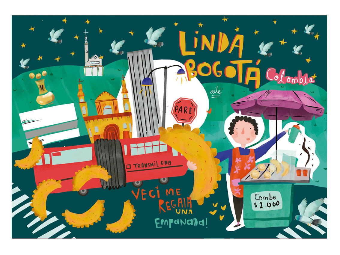 Set de 6 portavasos, icónico Bogotano, vendedora de empanadas ilustrada "Linda Bogotá" "Veci me regala una empanada" "combo 2.000" — escena urbana bogotana, regalo colombiano Bogotá, diseño urbano colombiano, ilustración Bogotá Colombia,egalo colombiano para el hogar, individual ecológico colombiano, detalle colombiano para la mesa, individuales de mesa colombianos, individual tela reciclada Colombia.Aile