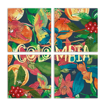 Portavasos de madera,  ilustrado con acordeón, frutas exóticas, ajiaco, orquídea, torre del reloj cartagena, grano del café, arpa, sombrero vueltiao, ballena jorobada y flora tropical colombiana, Colombian vallenato gift,regalos ejecutivos portavasos colombianos, hecho en colombia, regalo cultura colombiana, regalo típico colombiano, souvenir colombiano, recuerdo de viaje original, regalo para extranjeros, colombianos en el exterior y turistas, regalo para hombre.aile