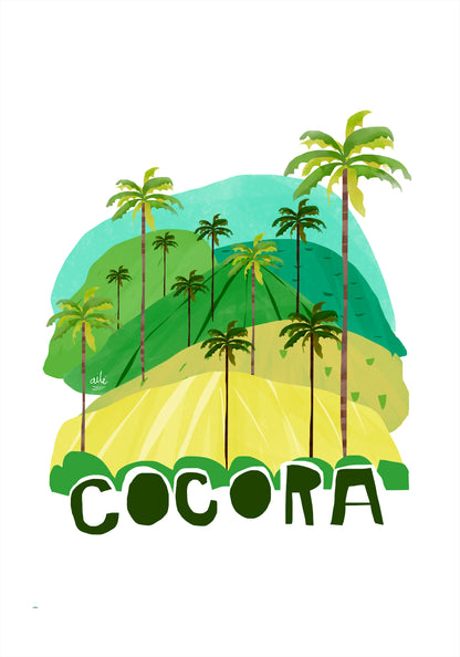 Valle de Cocora, con las icónicas palmas de cera (la palma nacional de Colombia y árbol nacional) sobre colinas verdes en degradé. Este es uno de los paisajes más fotografiados y reconocibles de Colombia internacionalmente, valle de Cocora póster decorativo
palma de cera árbol nacional Colombia póster senderismo Salento,  Quindío, regalo decorativo Cocora
póster para amantes de la naturaleza
regalo recuerdo eje cafetero, palma de cera Colombia árbol nacional colombiano palma más alta del mundo. Ailé