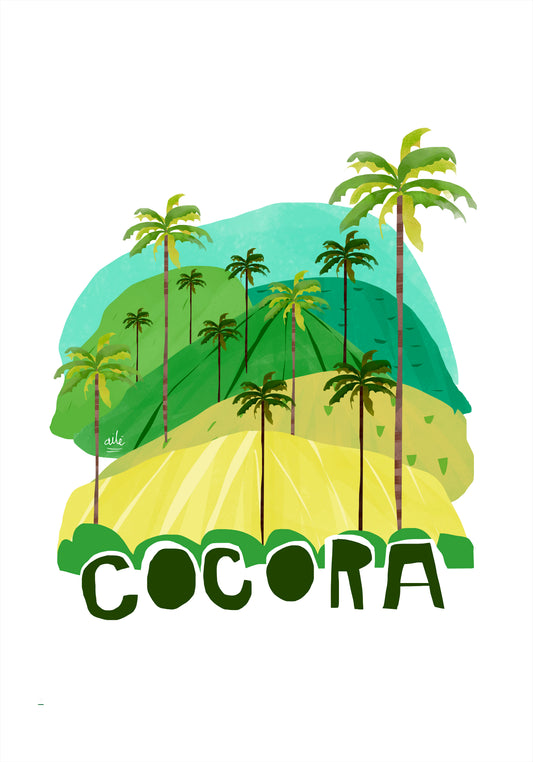 Valle de Cocora, con las icónicas palmas de cera (la palma nacional de Colombia y árbol nacional) sobre colinas verdes en degradé. Este es uno de los paisajes más fotografiados y reconocibles de Colombia internacionalmente, valle de Cocora póster decorativo
palma de cera árbol nacional Colombia póster senderismo Salento,  Quindío, regalo decorativo Cocora
póster para amantes de la naturaleza
regalo recuerdo eje cafetero, palma de cera Colombia árbol nacional colombiano palma más alta del mundo. Ailé