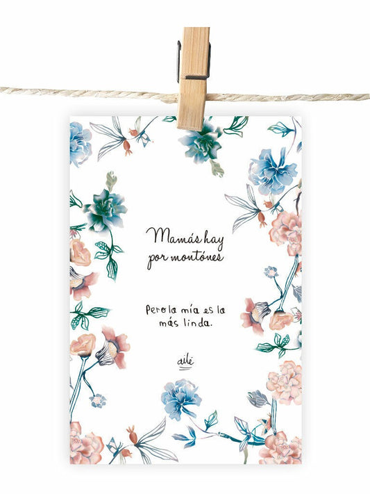 Postal Mamá por Montones Ailé, tarjeta para el Día de la Madre en papel ecológico, tarjeta para mamá ilustrada, postal mensaje mamá, postal floral delicada mamá, tarjeta elegante día de la madre, regalo postal para mi mamá, Mother's Day postcard, postal para enviar Colombia, sustainable paper postcard Colombia, tarjeta postal recuerdo Colombia, postal coleccionable colombiana, Colombian souvenir postcard, tarjetas postales colombianas online, postales souvenir hechas en Colombia. Ailé
