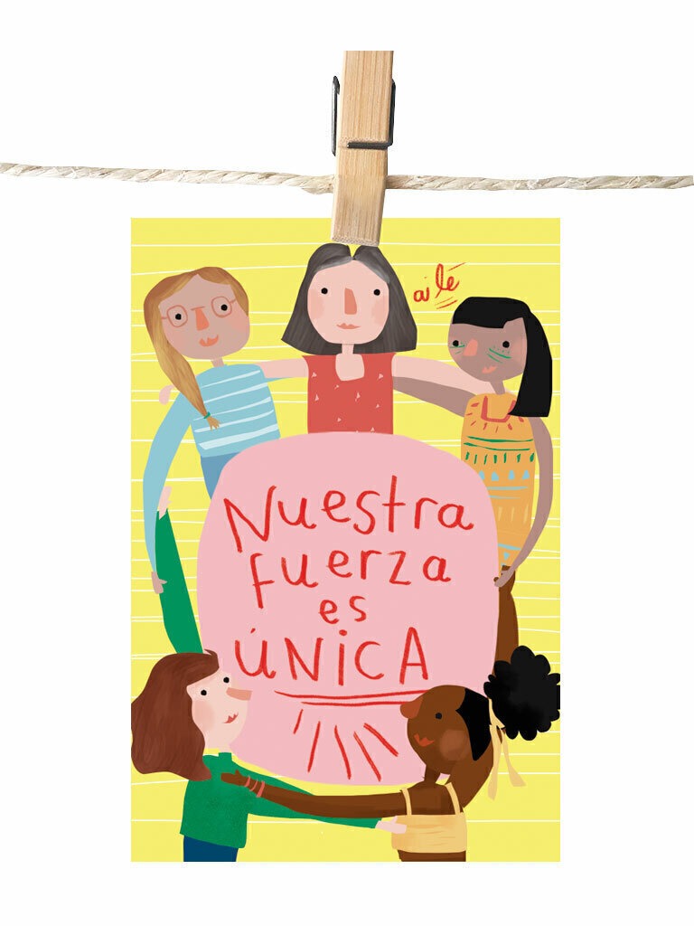 Detalle ilustración mujeres femeninas regalo empoderador para mujer, diseño colombiano original, regalo feminista Colombia original, regalo femenino empoderador Colombia, regalo 8 de marzo Colombia mujer, regalo mujer afro Colombia original, diversidad étnica colombiana, postal para enviar Colombia, sustainable paper postcard Colombia, tarjeta postal recuerdo Colombia, postal coleccionable colombiana, Colombian souvenir postcard, tarjetas postales colombiana, postales souvenir hechas en Colombia. Ailé